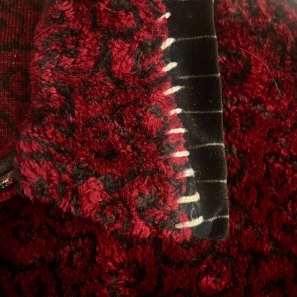 K.D.Spring M L Burgundy Black Chenille Asian Themed Zip Front Casual Jacket - Picture 9 of 11